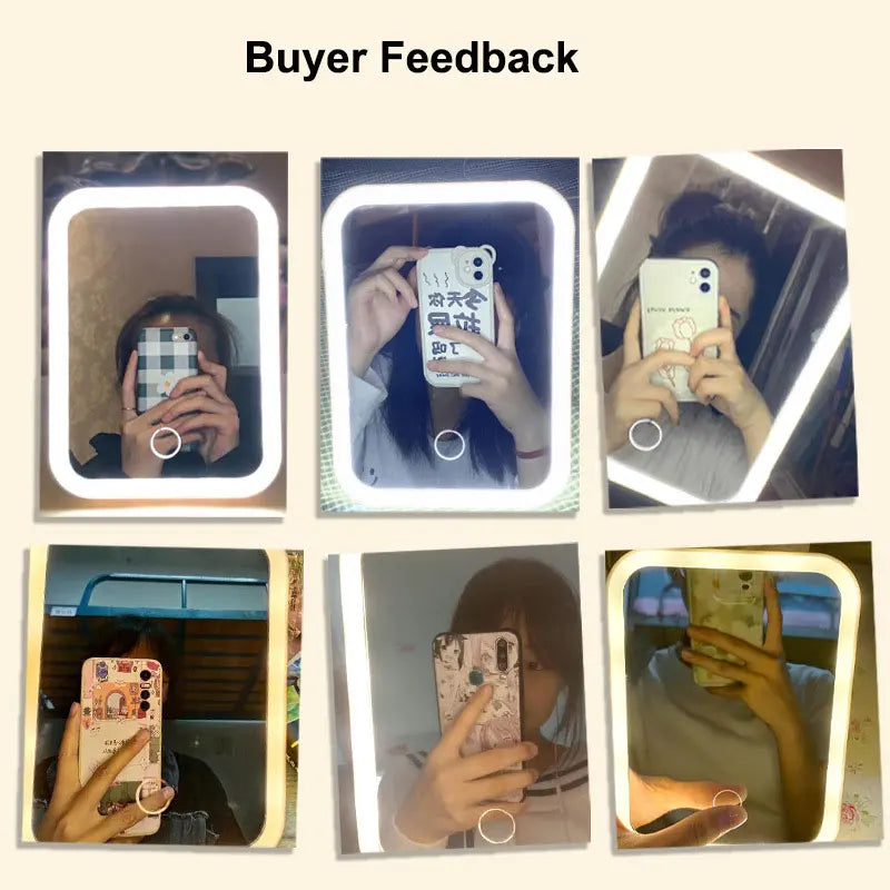 3 Colors LED Vanity Mirror with Touch Screen USB Rechargeable