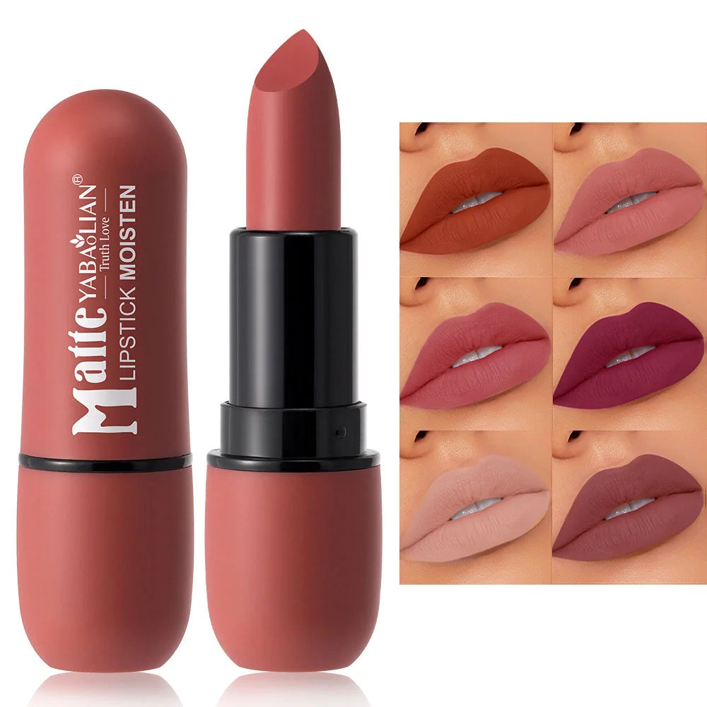 6-Color Matte Lipstick: Velvet Lip Color