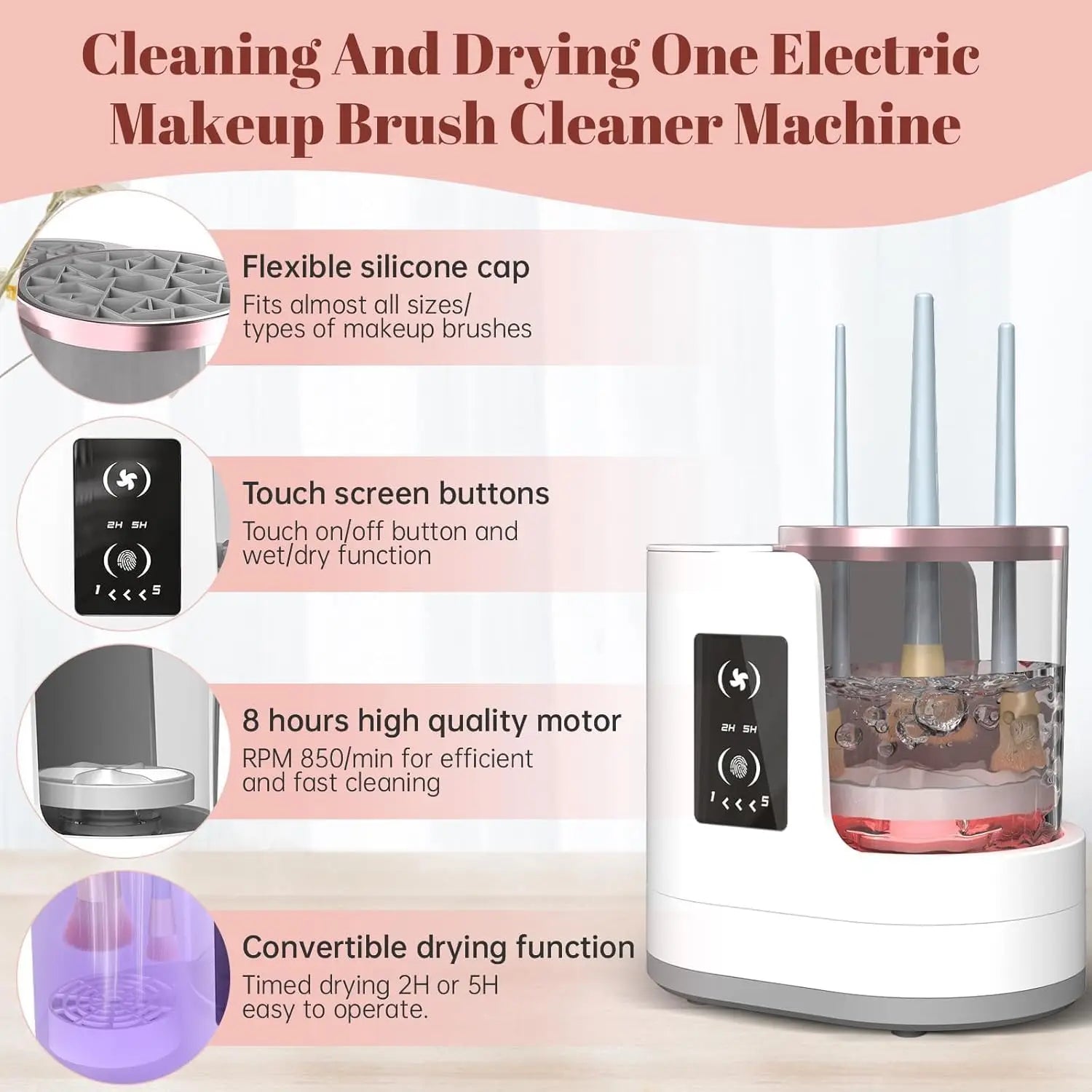 Automatic Makeup Brush Cleaner with 2H 5H Timer