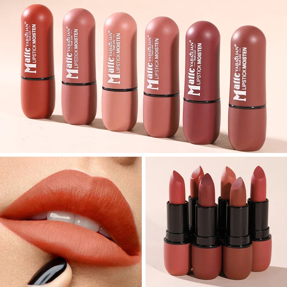 6-Color Matte Lipstick: Velvet Lip Color