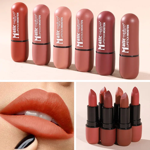 6-Color Matte Lipstick: Velvet Lip Color
