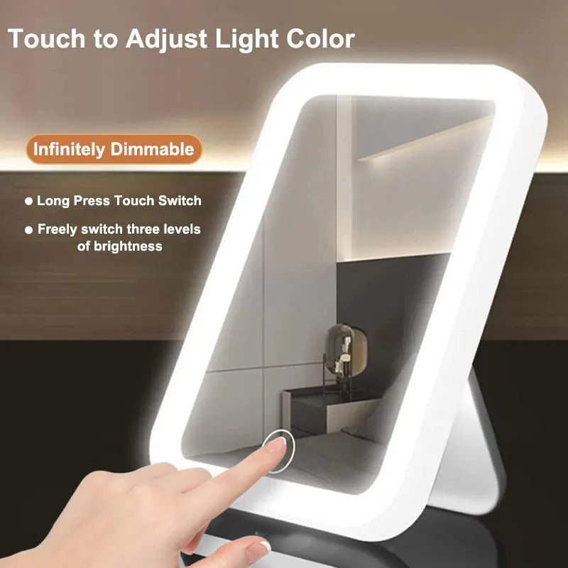 3 Colors LED Vanity Mirror with Touch Screen USB Rechargeable